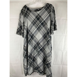 R&K Plaid Short Sleeve Knee-Length Dress Size 2X Polyester Grey Black New